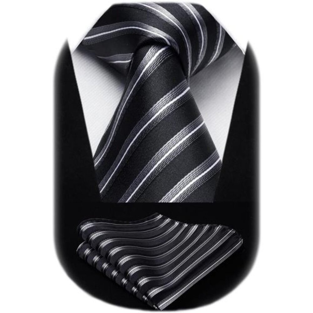 Stripe Tie Mens Ties with Pocket Square Set Classic 3.4'' Silk Formal Necktie